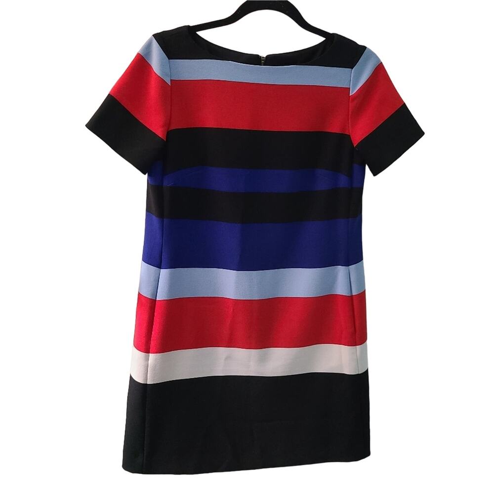 Tahari Womens Sz 4 Blue Red White Black Striped Short Sleeve Short Dress